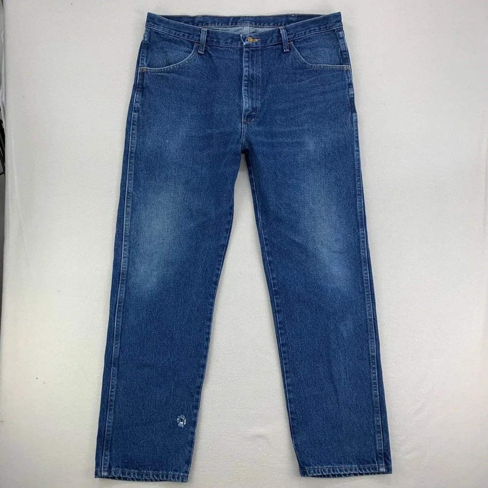 VTG Rustler Jeans Straight Mens 38x32 Blue Faded Distressed Denim‎ Retro Work
